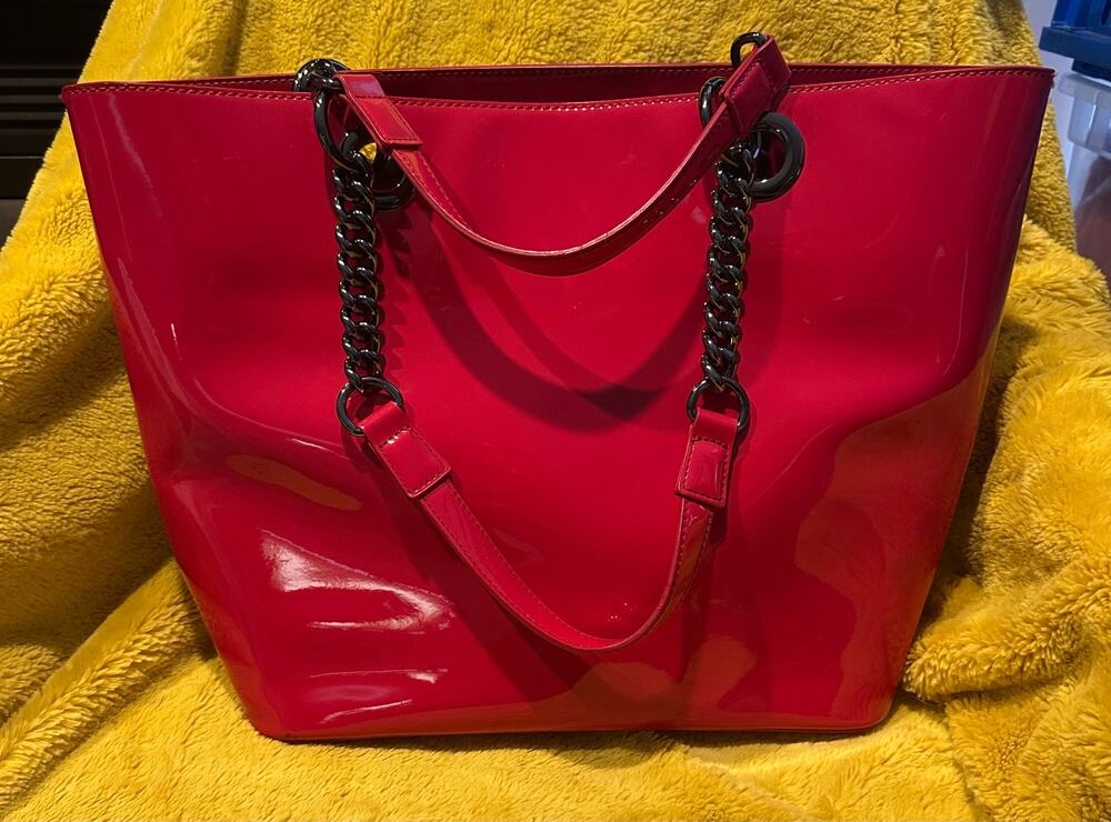 DKNY hot pink patent leather shopper tote bag luxury barbie designer career chic